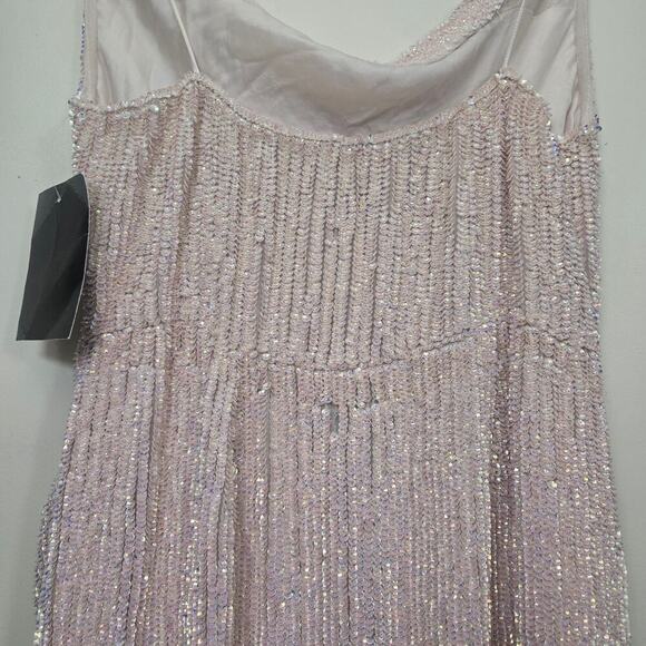 Retrofete Katya Sequin Maxi Dress Size L Dusty Peach Pink Cowl Neck Slit - Picture 13 of 13